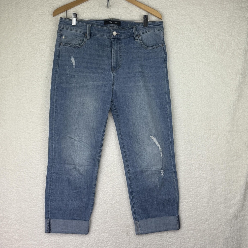 Liverpool Los Angeles Jeans Womens 14 Blue Cropped High‎ Rise Relaxed Fit